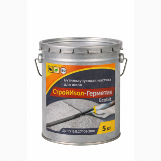 СтройИзол-Герметик ЭКОБИТ ведро 5, 0 кг бутилкаучуковая мастика для швов